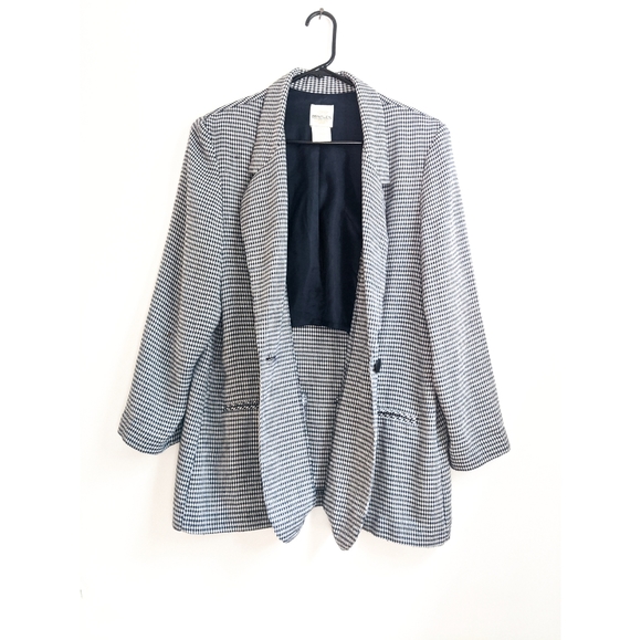 Vintage 80s/90s Navy/White Plaid Oversized Blazer - Picture 3 of 12